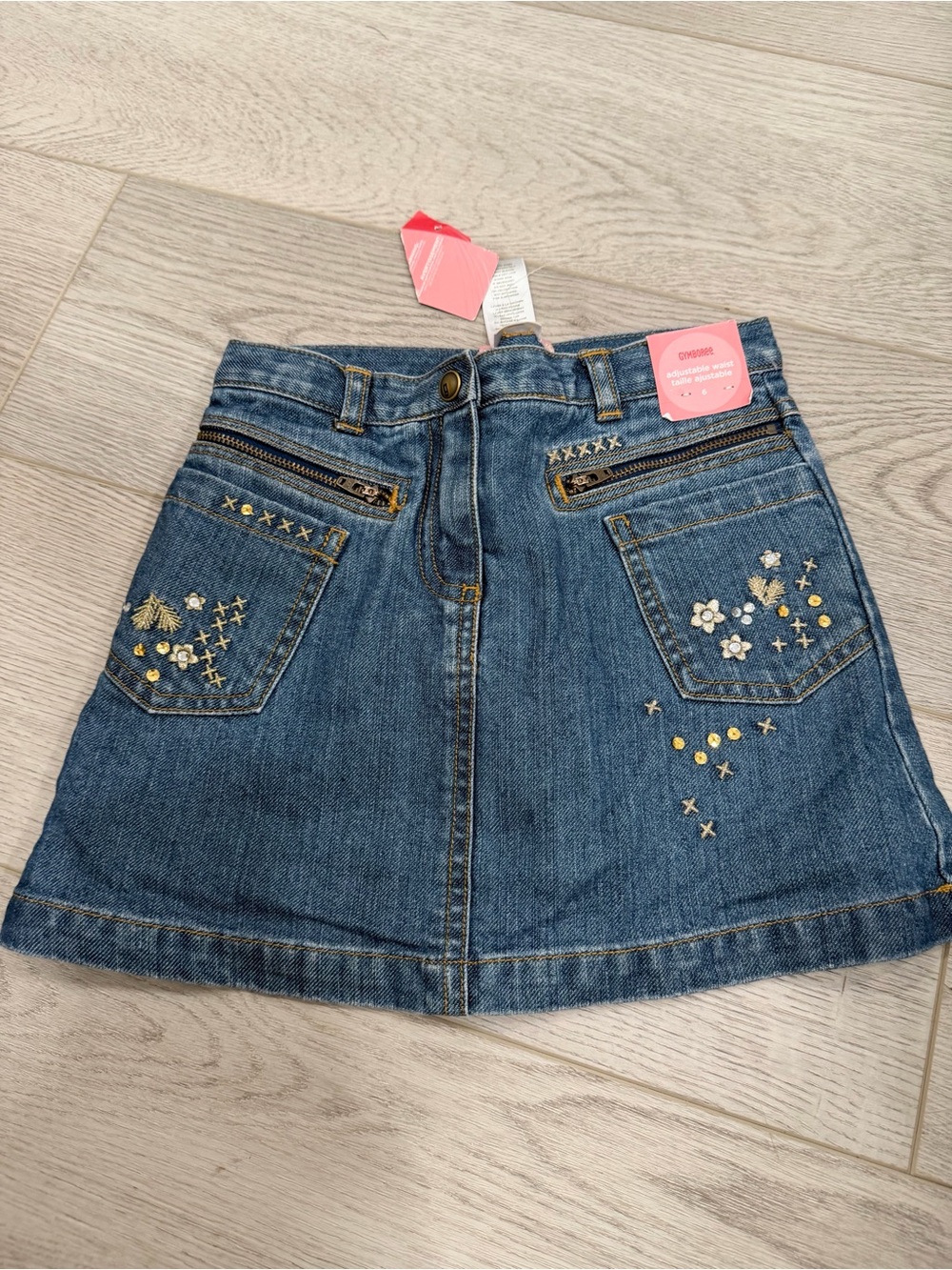 Gymboree Denim Skirt with Gold & White Embellishments - Blue